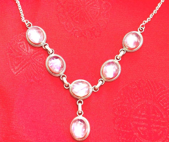 Handmade Silver and natural Rainbow Moonstone Necklace - Nepal Jewelry/ intuitions and healing