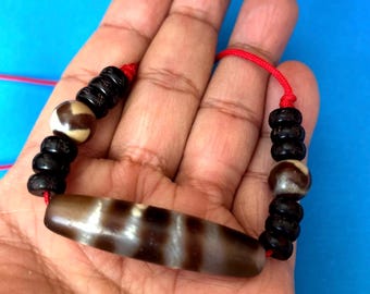 Tibetan Four Stripe Chung Dzi Necklace, Protection Amulet, Healing Beads