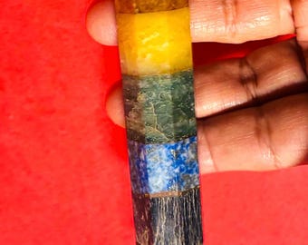 Five color chakra crystal  gemstone wand/ healing/ balancing/ allt chakras/ cystal ball/ clear quartz