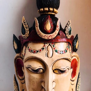 Handmade Wooden Buddha Mask: Large Nepalese Wall Decor