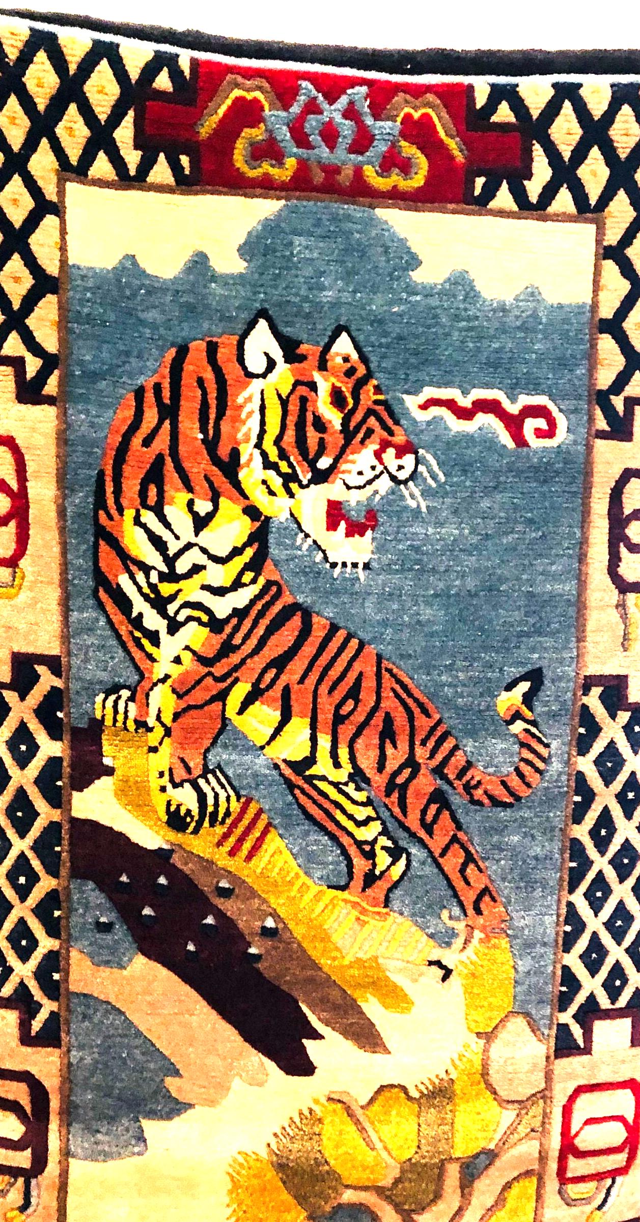 Handmade Tibetan Tiger Rug: Pure Sheep Wool, Hand-knotted 3x6 Ft