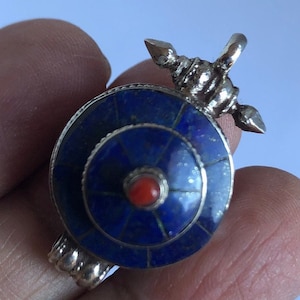 Tibetan Gau Amulet Box: Lapis Lazuli, Coral, and Silver Pendant