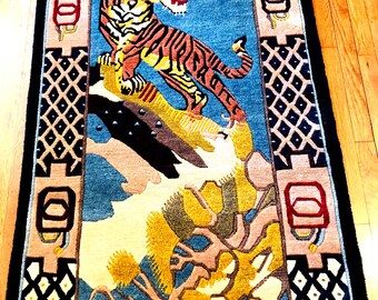 Handmade Tibetan Tiger Rug: Pure Sheep Wool, Hand-knotted 3x6 Ft
