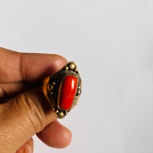 Tibetan Coral & Silver Ring: Handmade Traditional Design
