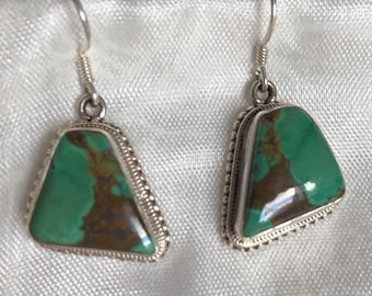 Antique Tibetan Turquoise Silver Earrings: Handmade Boho Jewelry