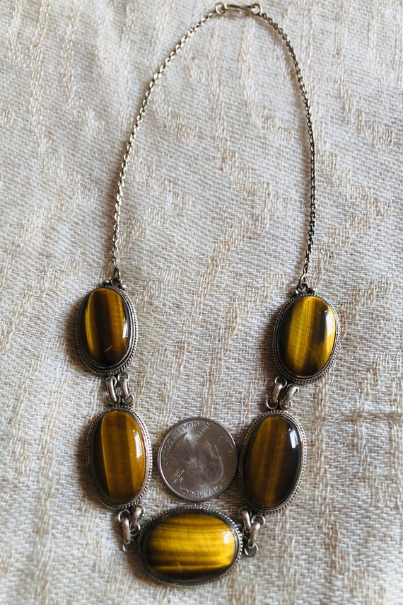 Large and Beautiful Tiger eye and silver necklace - image 3