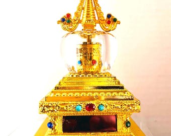Solar power and battery crystal stupa prayer wheel