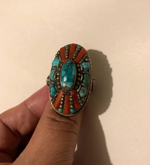 White copper and turquoise ring
