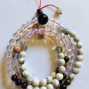 Six gemstones mixed Tibetan prayer bead, balancing chakras and counting mantras