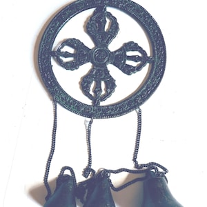 Sino de vento de bronze tibetano feito à mão: som de cura duplo Vajra