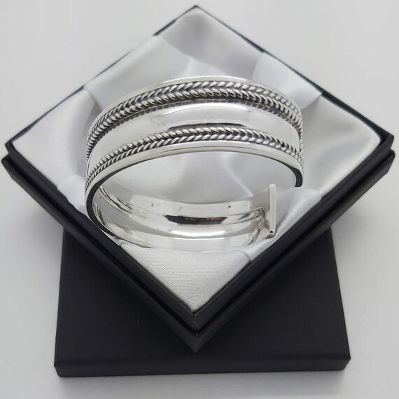 Solid 925 Sterling Silver Boho Design Cuff Bangle… - image 6