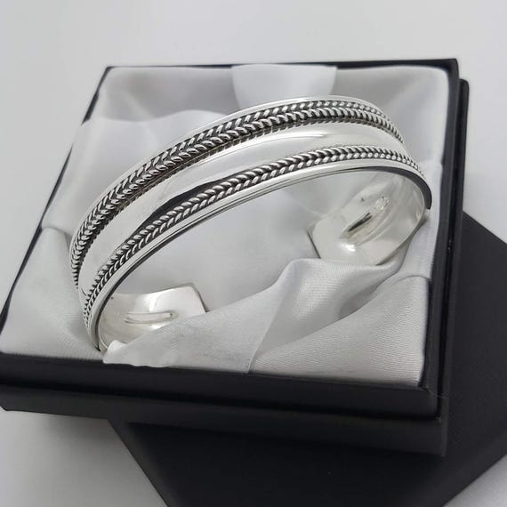 Solid 925 Sterling Silver Boho Design Cuff Bangle… - image 8