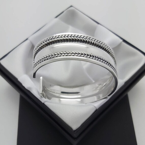 Solid 925 Sterling Silver Boho Design Cuff Bangle… - image 4