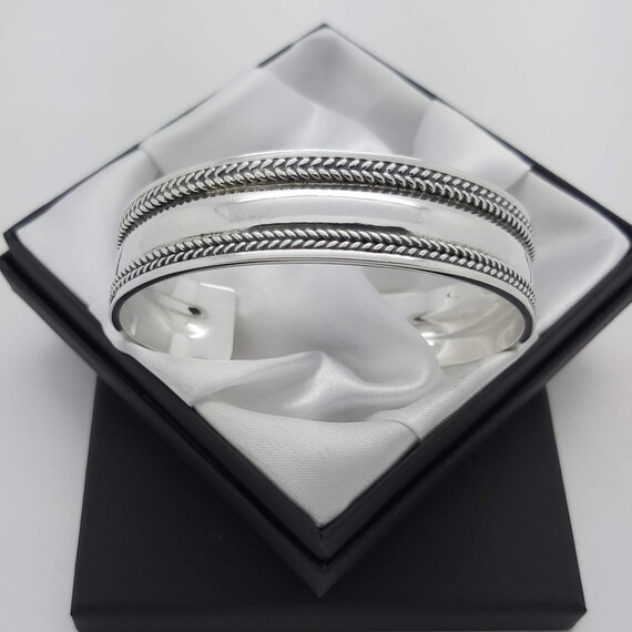 Solid 925 Sterling Silver Boho Design Cuff Bangle… - image 3