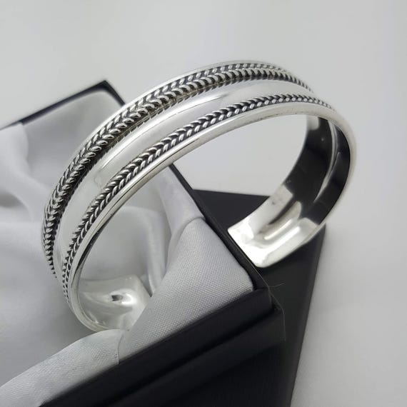 Solid 925 Sterling Silver Boho Design Cuff Bangle… - image 10