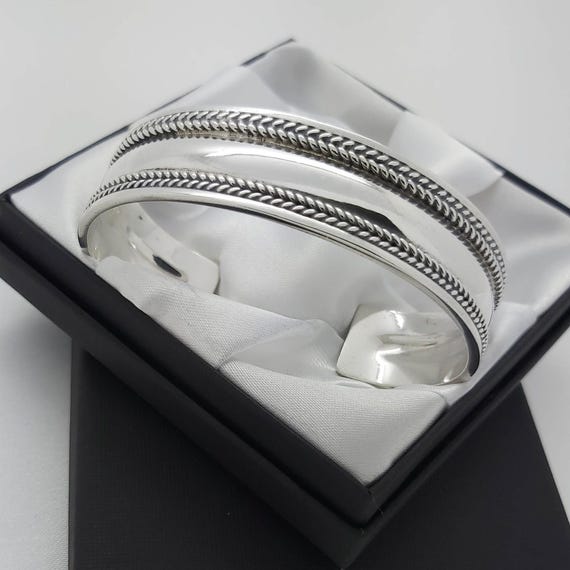 Solid 925 Sterling Silver Boho Design Cuff Bangle… - image 7