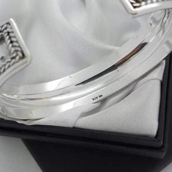 Solid 925 Sterling Silver Boho Design Cuff Bangle… - image 9