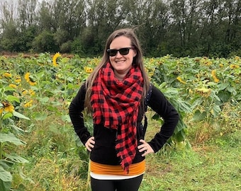 Cozy Blanket Scarf, buffalo plaid scarf, lumberjack plaid, black and red buffalo check, plaid flannel scarf, photography props fall, wedding