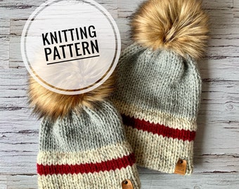 Digital Knitting Pattern, BADEN BEANIE knit hat pattern pdf file, double brim knit hat, downloadable pattern, classic knit beanie pattern