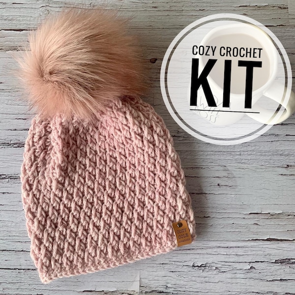 Kit au crochet confortable, BLUE MOUNTAIN BEANIE, bonnet au crochet bricolage, kits au crochet Canada, kit au crochet bricolage, faites votre propre crochet, cadeau pour crocheteur