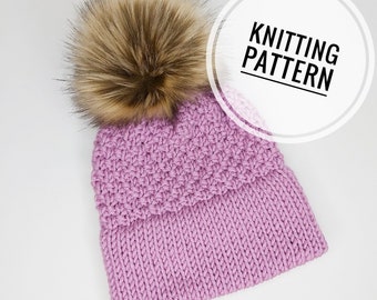 KNITTING PATTERN - The Rockwood Beanie - Digital DOWNLOAD, Knit Double Brim Beanie Pattern