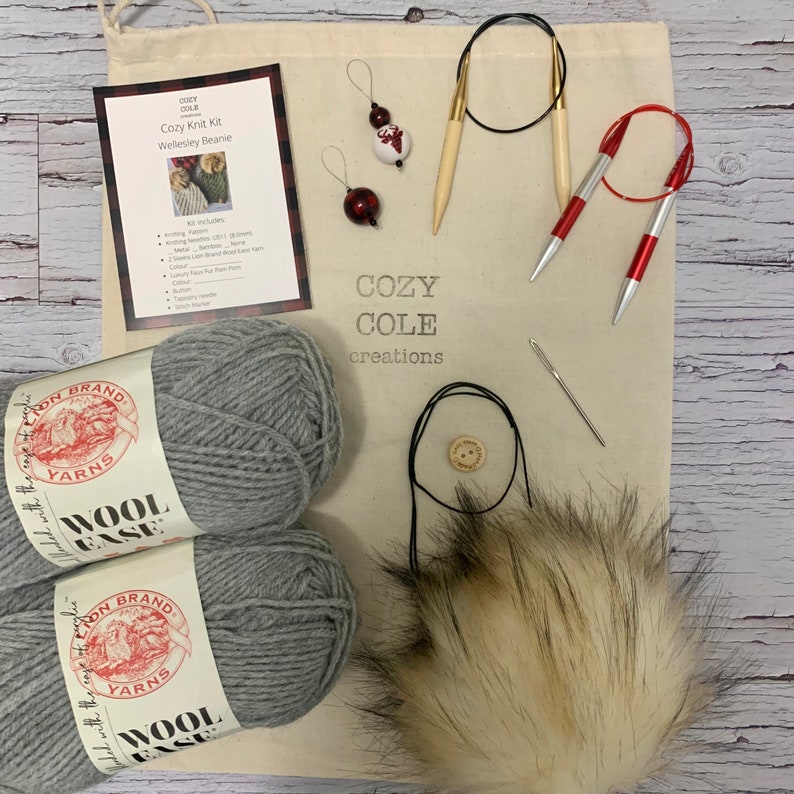Cozy Knit Kit, Wellesley Beanie, knitted hat kit, DIY knit kit, knitting kit beanie, knitting kit with yarn, knitting kit hat woman, diy hat image 4