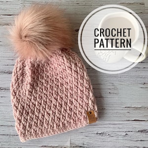 CROCHET PATTERN - The Blue Mountain Beanie - Digital DOWNLOAD, Crochet Beanie Pattern, Alpine Crochet Stitch, bottom-up crochet hat.