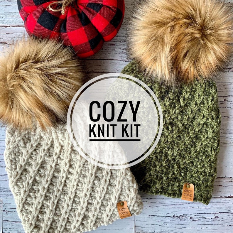 Cozy Knit Kit, Wellesley Beanie, knitted hat kit, DIY knit kit, knitting kit beanie, knitting kit with yarn, knitting kit hat woman, diy hat image 1