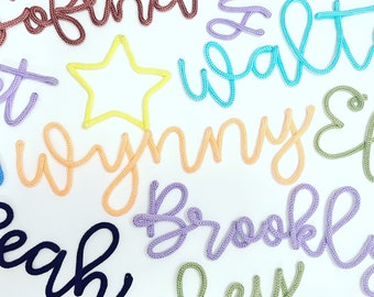 Custom wire name, knit wire word, custom name sign, playroom decorations, wedding name sign, custom wall hanging, baby nursery sign , I-cord