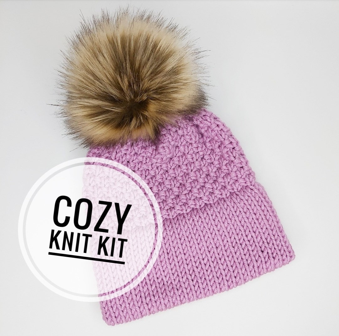 Beginner Knitting Kit, ROCKWOOD BEANIE, Knitted Hat Kit, DIY Knit Kit ...