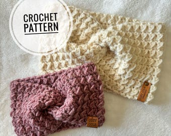 Patrón de calentador de orejas de crochet para principiantes, CALENTADOR DE OREJAS WINTERBOURNE, descarga digital, patrón de crochet fácil, diadema de crochet retorcida, peso de lana