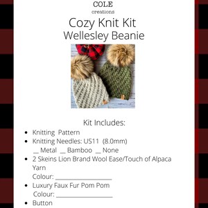 Cozy Knit Kit, Wellesley Beanie, knitted hat kit, DIY knit kit, knitting kit beanie, knitting kit with yarn, knitting kit hat woman, diy hat image 7