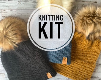 Cozy Knit Kit, BADEN BEANIE, knitted hat kit, DIY knit kit, knitting kit beanie, knitting kit with yarn, knitting kit hat woman, diy hat