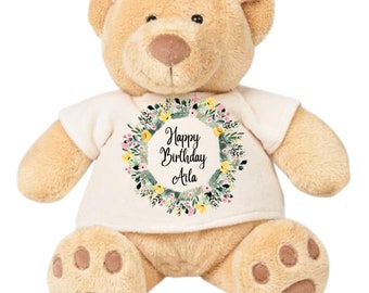 Honey Bear Fluffy Toy // Personalised Birthday Soft Toy // Baby 1st Birthday // Baby shower gift // Custom made Soft toy