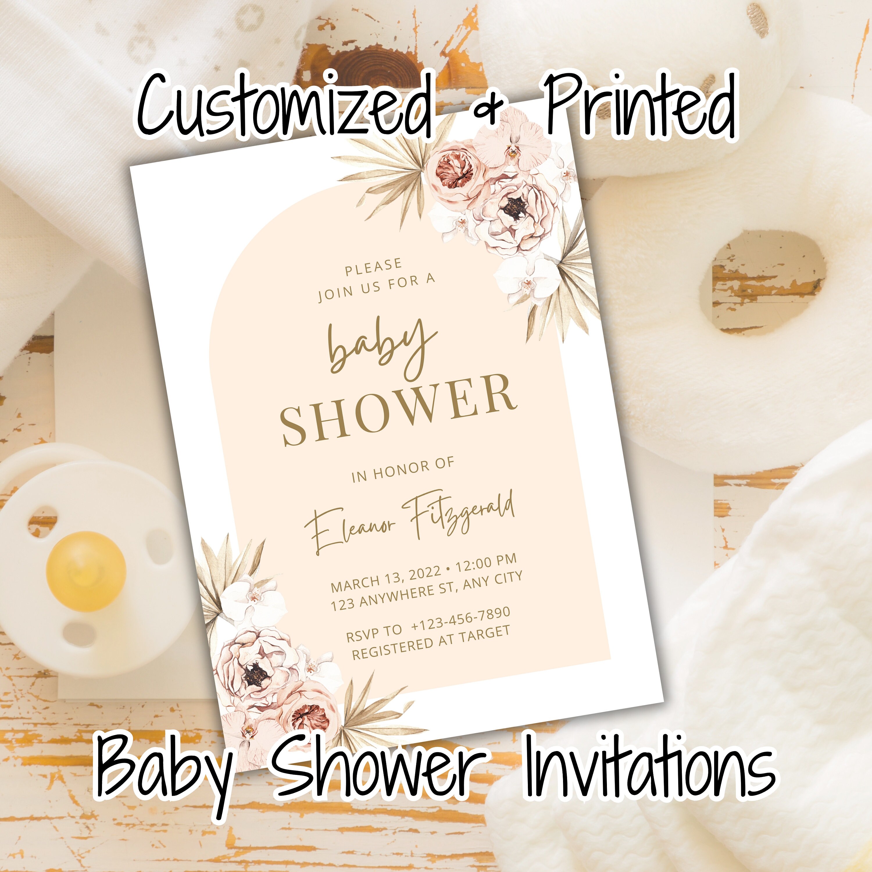 Customized Printed Baby Shower Invitations with Envelopes and FREE Shipping