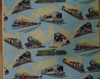 Locomotives Vintage Cotton, 62", 80"'  Double E by Alexander Henry 2002, Vintage Trains and Complementary Vintage Coloring