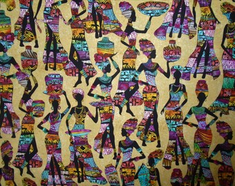 Kenta, African Women, African Ladies in Native Dress, Headdress and Adornments, Colorful Timeless Treasures cotton, fabric by the yard