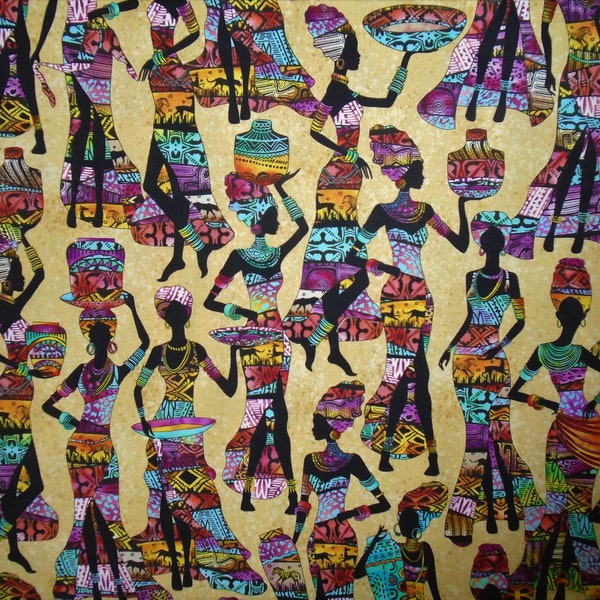 Kenta, African Women, African Ladies in Native Dress, Headdress and Adornments, Colorful Timeless Treasures cotton, fabric by the yard