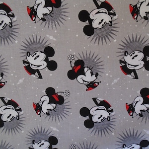 Smile Mickey, Mickey and Minnie Mouse Cotton, 2019 Disney Cartoon Characters, soft gray background, by the yard