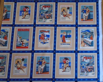 Antique Scrapbook, nostalgic vintage 2000 postcards fabric by Woodrow Studios, motif 1940's Cruiseline Postcards, fabric by the yard