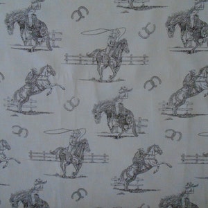 Riding The Range Western Cowboy Cotton, by Moda, Soft Cream Background, Dark Brown Bronc Breaking Cowboy/Cowgirl, by the yard