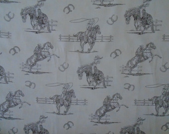 Riding The Range Western Cowboy Cotton, by Moda, Soft Cream Background, Dark Brown Bronc Breaking Cowboy/Cowgirl, by the yard