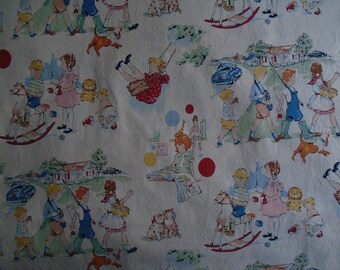 sageglen u.s.a., 59", Vintage Cotton by Alexander Henry 2003,  Vintage Coloring and Theme of Children Playing, Pets Polka Dots