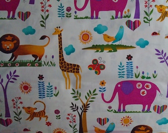 Juicy Jungle Vintage Cotton, by Alexander Henry 2004, Colorful Jungle Animals, Flowers, Trees, Butterflies, Ladybugs, Hearts, by the yard