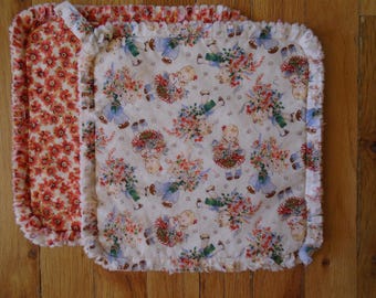 Garden Child Cotton potholder, Vintage print Mabel Lucie Attwell 2003, Impish Children, Baskets and Bouquets of Flowers, Orange Beige, Green