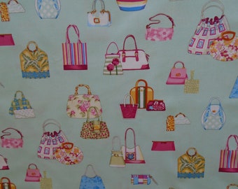 Bag Lady Cotton, Vintage Alexander Henry 2002, Retro Handbags, Flower, Striped, Solid, Patchwork, Geometric Ladies Handbags, pastels on mint