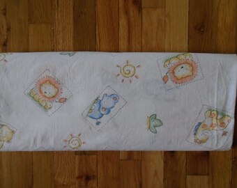 Abstract Safari Animals Cotton, Block Outlined Elephants, Lions, Zebras and Giraffes on Baby White Background, fabric by the yard