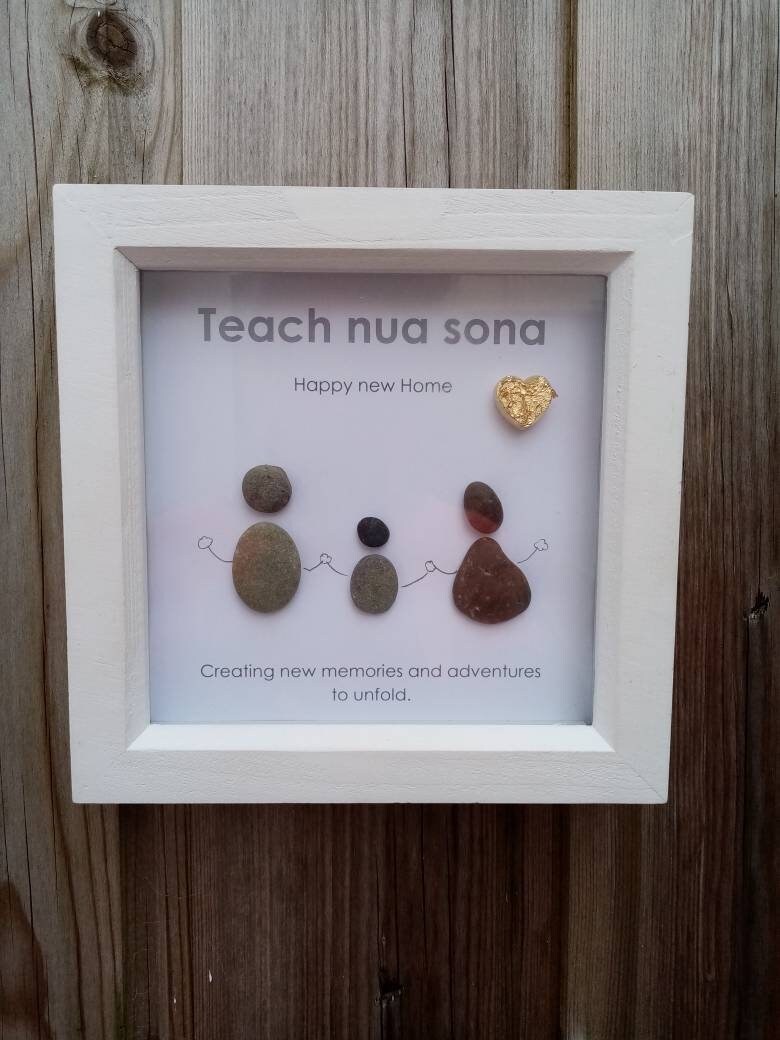 or family art just for you Pebble Art Family of Three with Dog \u2022 8x10 \u2022 framed artwork \u2022 unique baby housewarming retirement anniversary