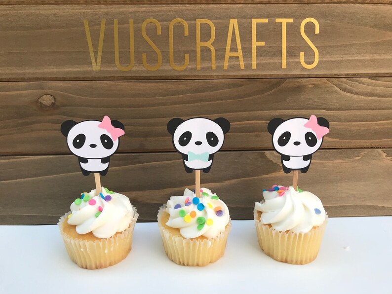 12 Panda Bear Cupcake Toppers Party Picks Panda Party Etsy