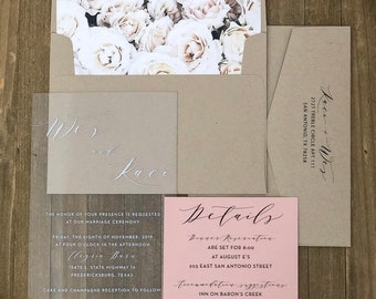 Clear Wedding Invitation. Vinyl Invitation. 5x7. Transparnet Invitations